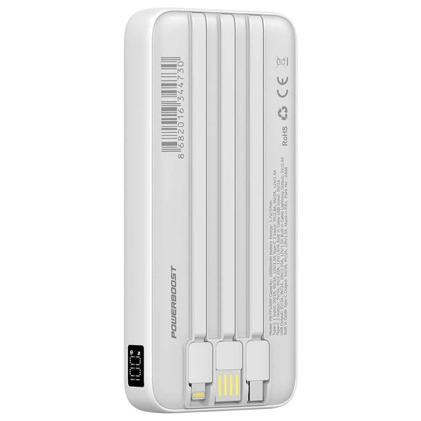 PowerBoost PRIME 130W 10000mAh 22.5W Dahili Kablolu LCD Beyaz Tasinabilir Sarj Cihazi Powerbank - 2