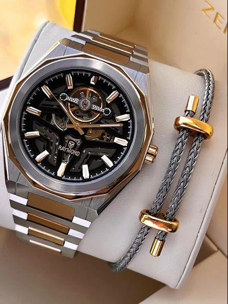 Raymond Çelik Kordon Otomatik Mekanizma 2 Yıl Garantil 5 Atm Erkek Kol Saati+Bileklik RMD.12 ürün görseli