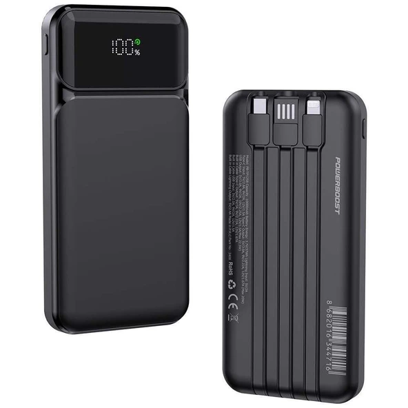PowerBoost NIGHT 125B 10000mAh 22.5W Dahili Kablolu LCD Siyah Tasinabilir Sarj Cihazi Powerbank - 5