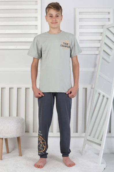 True Champion Basketbol Baskılı Kısa Kol Erkek Çocuk Pijama Takımı - Resim 9