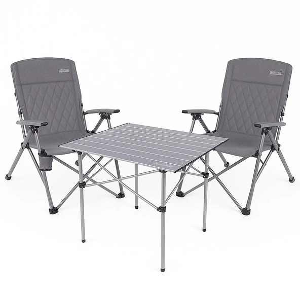 2 Adet Orcamp Trono 3 Kademeli Kamp Sandalyesi + ORCAMP ALÜMİNYUM KAMP MASASI