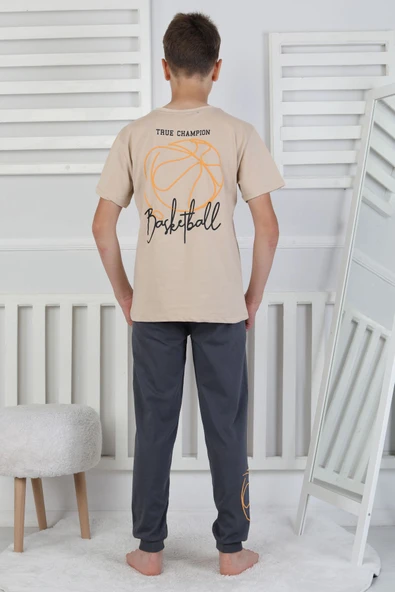 True Champion Basketbol Baskılı Kısa Kol Erkek Çocuk Pijama Takımı - Resim 8
