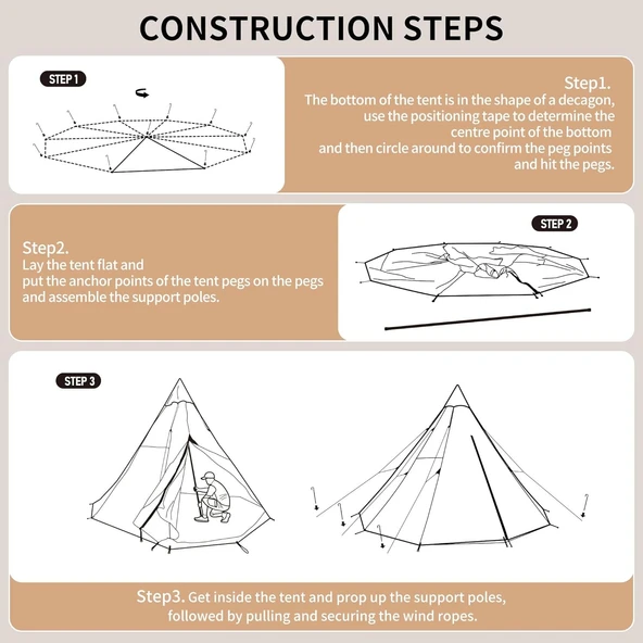Naturehike Profound 9.6 Carpa Glamping Aile Çadırı | Cotton Pyramid Kanvas | - 6