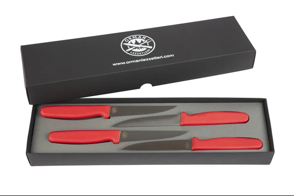 ORMAN LEZZETLERİ SEBZE/MEYVE BIÇAĞI KIRMIZI 4'lü set