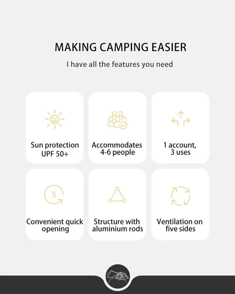 Naturehike Ango UPF 50+ Gölgelikli Otomatik Kurulum Kamp Çadırı - 4