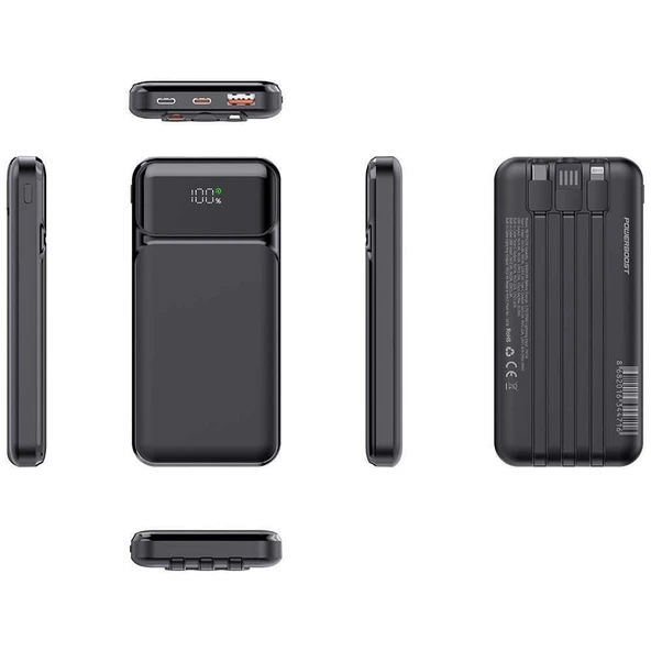 PowerBoost NIGHT 125B 10000mAh 22.5W Dahili Kablolu LCD Siyah Tasinabilir Sarj Cihazi Powerbank - 3