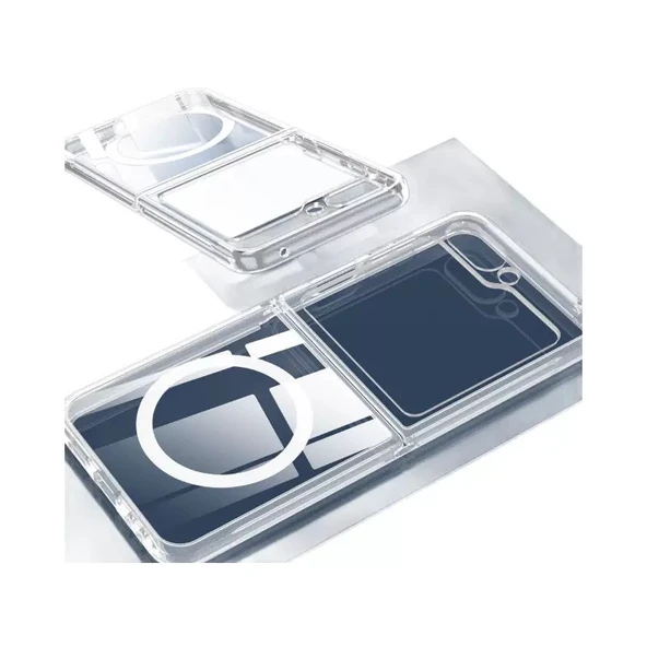 Samsung Galaxy Z Flip 7 Kılıf Kablosuz Şarj Özellikli Şeffaf Sert PC Embos Kapak - Resim 5