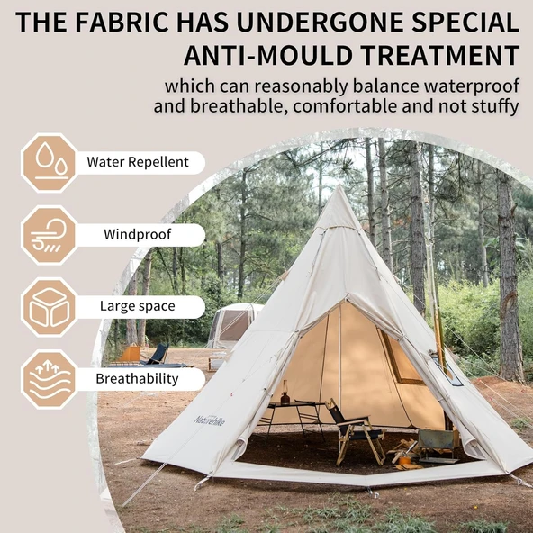 Naturehike Profound 9.6 Carpa Glamping Aile Çadırı | Cotton Pyramid Kanvas | - 2