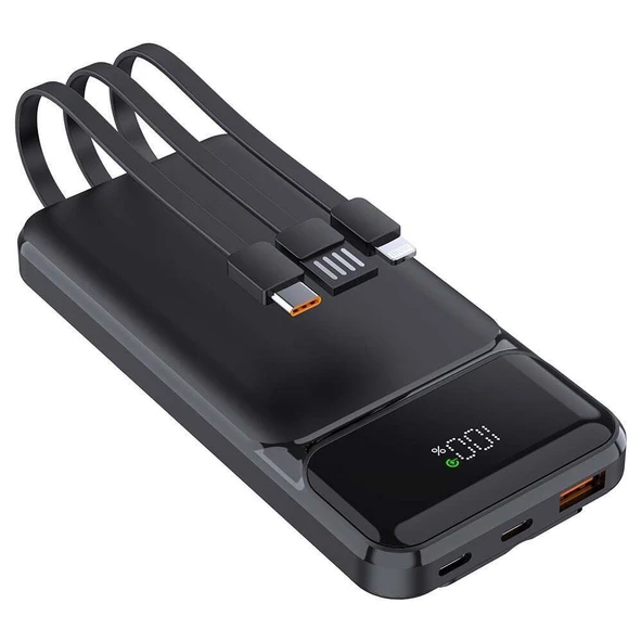 PowerBoost NIGHT 135B 10000mAh 22.5WDahiliKablo LCD GizliLED Siyah Tasinabilir Sarj Cihazi Powerbank