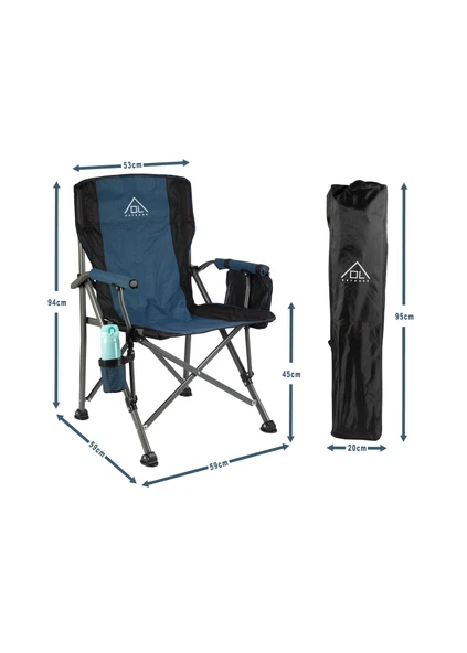 2 Adet OL Outdoor Mammoth Katlanır Kamp Sandalyesi Mavi + OL Outdoor Alüminyum Katlanır Kamp Masası - 4