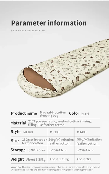 NaturehikeCute MudRabbitMT400 ZarfTrazı PamukluUykuTulumu -18°C - 2