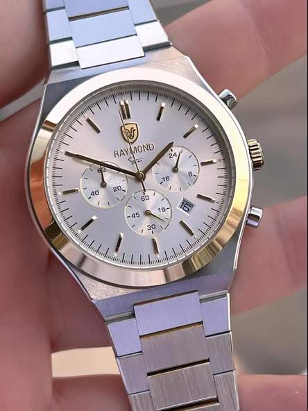 Raymond Nişan Ve Damatlara Özel Çelik Kordon 2 Yıl Garantili 5 Atm Erkek Kol Saati+Bileklik RMD.13 - Resim 4