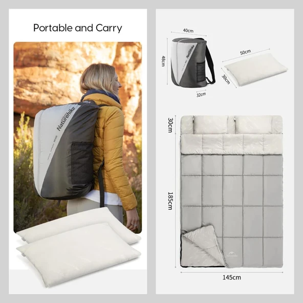 Naturehike HD250 Zarf Tarzı Yastıklı Çift Kişilik Pamuklu Uyku Tulumu - 3