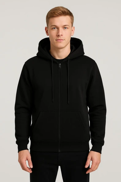 Classics Unisex Tam Fermuarlı Kapşonlu Ceket - 7389