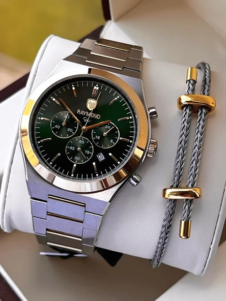 Raymond Nişan Ve Damatlara Özel Çelik Kordon 2 Yıl Garantili 5 Atm Erkek Kol Saati+Bileklik RMD.15 ürün görseli