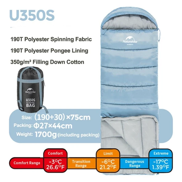 Naturehike U350S Zarf Tarzı Kapüşonlu Uyku Tulumu -17°C - 2