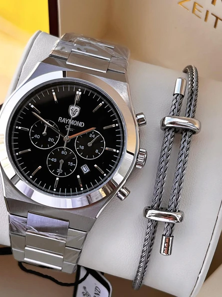 Raymond Nişan Ve Damatlara Özel Çelik Kordon 2 Yıl Garantili 5 Atm Erkek Kol Saati+Bileklik RMD.16 ürün görseli