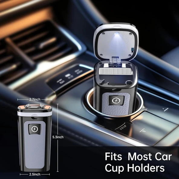 Araç İçi Küllük Lüks Güneş Enerjili Çakmaklı Seramik Deri Detaylı Premium Model - 4