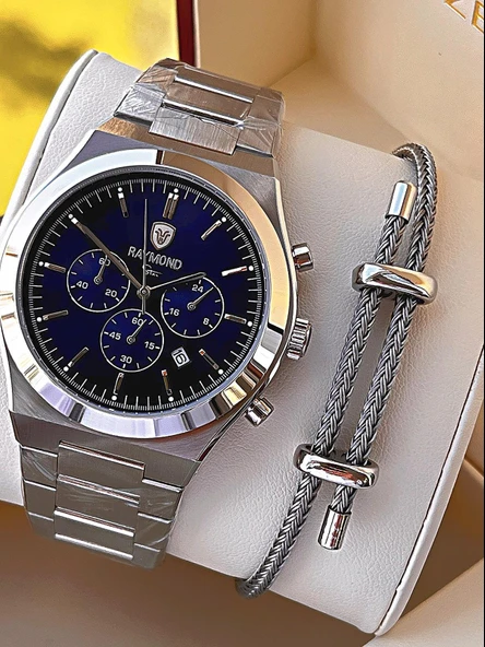 Raymond Nişan Ve Damatlara Özel Çelik Kordon 2 Yıl Garantili 5 Atm Erkek Kol Saati+Bileklik RMD.17 ürün görseli