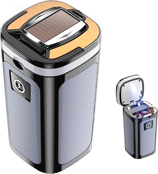 Araç İçi Küllük Lüks Güneş Enerjili Çakmaklı Seramik Deri Detaylı Premium Model - 6