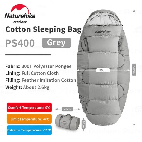 Naturehike PS400 Oval Ultralight Uyku Tulumu -12°C ( Cloudy Grey ) - 7