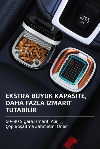 Araç İçi Küllük Lüks Güneş Enerjili Çakmaklı Seramik Deri Detaylı Premium Model - 7