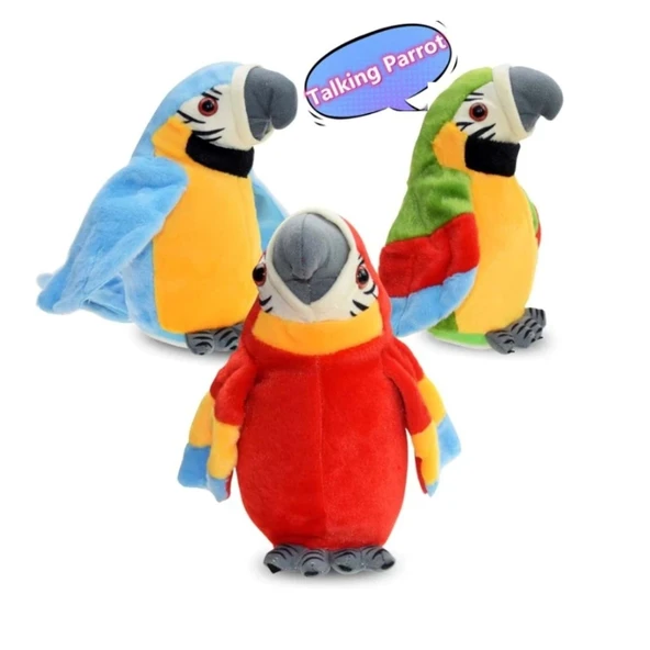 Pilli Ses Kayıt Edebilen Papağan Peluş 20 cm Konuşan Sevimli Oyuncak ürün görseli 1