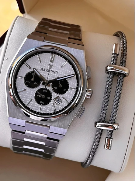 Raymond Nişan Ve Damatlara Özel Çelik Kordon 2 Yıl Garantili 5 Atm Erkek Kol Saati+Bileklik RMD.19 ürün görseli 1