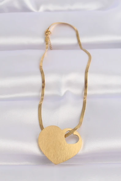 316L Çelik İtalyan Zincir Altın Renk Düz Plaka Kalp Kolye - TJ-BKO8637 - Resim 2