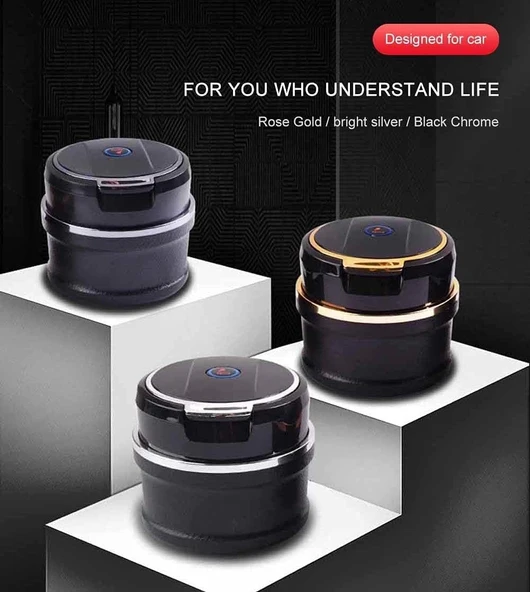 Araç İçi Işıklı Seramik Küllük Bardaklıklı Havalandırma Tip Kapaklı Mavi Renk Işıklı - 2