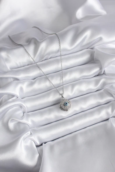 316L Çelik Gold Renk Zirkon Taşlı Göz Model Kadın Kolye - TJ-BKO8169 - Resim 2