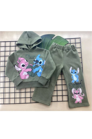Kız  Baskılı 4-10 Yaş 3 İp Kapşonlu Eşofman Takım - Resim 2