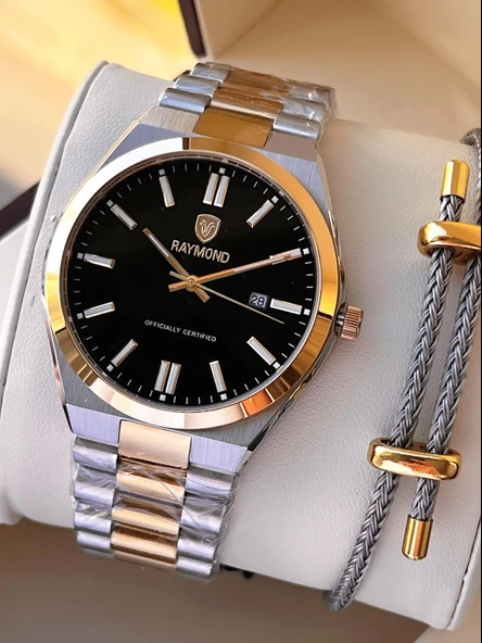 Raymond Nişan Ve Damatlara Özel Çelik Kordon 2 Yıl Garantili 5 Atm Erkek Kol Saati+Bileklik RMD.27 ürün görseli