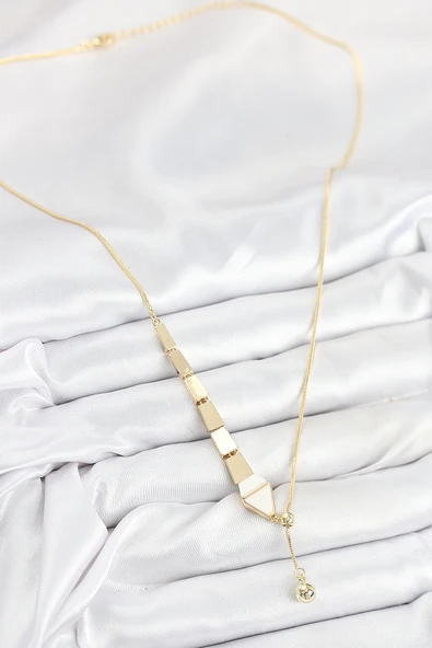 Pirinç Yılan Model Gold Renk Asansörlü Kadın Kolye - TJ-BKO10552 - Resim 2