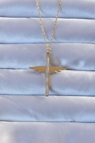 316L Çelik Altın Renk Zirkon Taşlı Mikail Kolye - TJ-BKO9265 ürün görseli