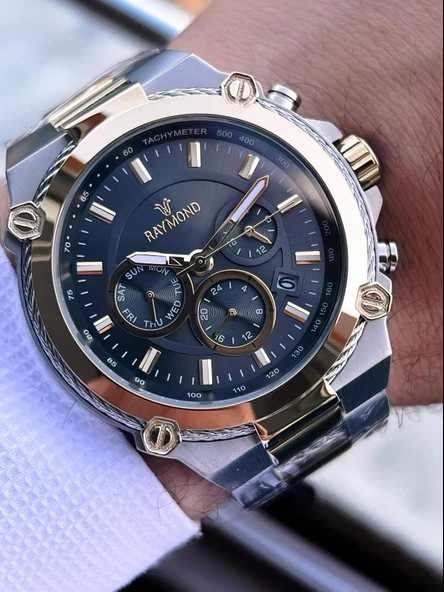 Raymond Nişan Ve Damatlara Özel Çelik Kordon 2 Yıl Garantili 5 Atm Erkek Kol Saati+Bileklik RMD.22 - Resim 2