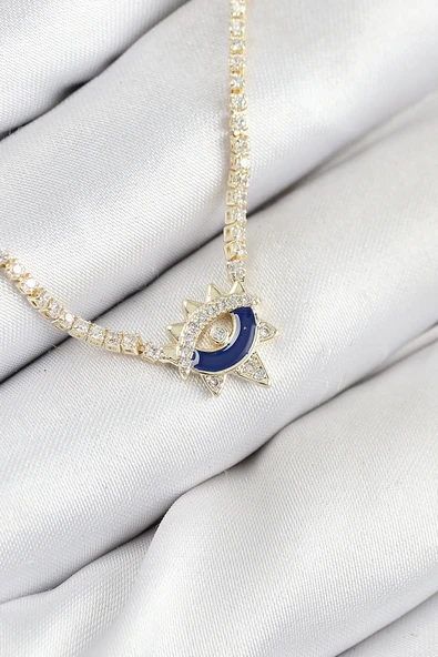 Pirinç Zirkon Taşlı Su Yolu Göz Model Gold Renk Kadın Kolye - TJ-BKO10547 ürün görseli