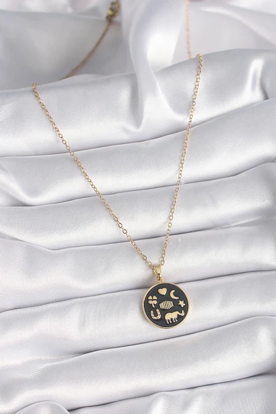 316L Çelik Gold Renk Siyah Şans Kolyesi - TJ-BKO9547 - Resim 2