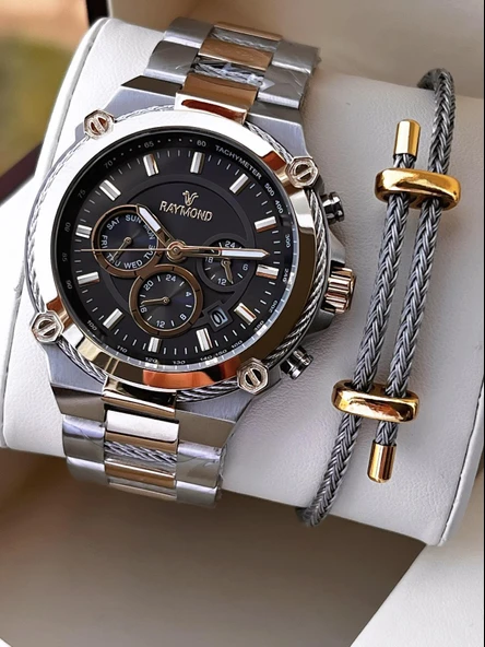 Raymond Nişan Ve Damatlara Özel Çelik Kordon 2 Yıl Garantili 5 Atm Erkek Kol Saati+Bileklik RMD.22 ürün görseli