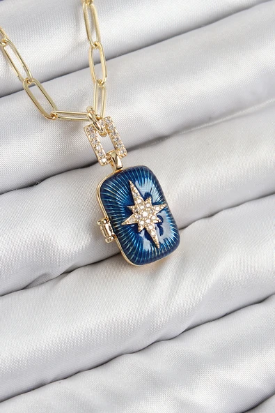 Pirinç Zirkon Taşlı Açılabilir Kutup Yıldızı Model Gold Renk Kadın Kolye - TJ-BKO10430 ürün görseli