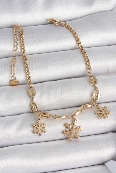 316L Çelik Gold Renk Sallantı Kar Tanesi Model Kadın Bileklik - TJ-BB6946 ürün görseli