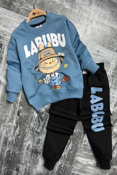 Labubu Desenli Erkek Çocuk Mavi Renk Eşofman Takım - 2