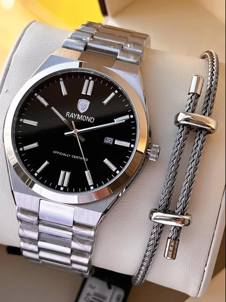 Raymond Nişan Ve Damatlara Özel Çelik Kordon 2 Yıl Garantili 5 Atm Erkek Kol Saati+Bileklik RMD.24 ürün görseli