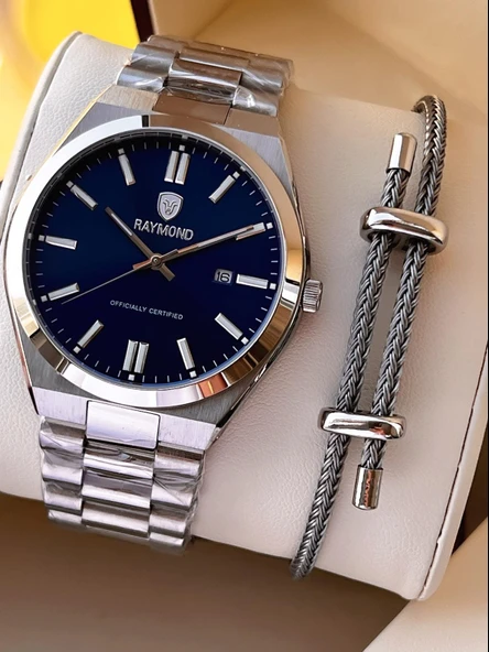 Raymond Nişan Ve Damatlara Özel Çelik Kordon 2 Yıl Garantili 5 Atm Erkek Kol Saati+Bileklik RMD.23 ürün görseli