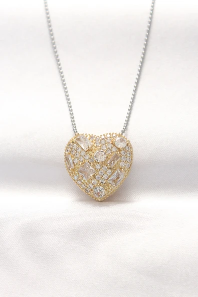 316L Çelik Çift Renk Zirkon Taşlı Kalp Kolye - TJ-BKO8521 ürün görseli