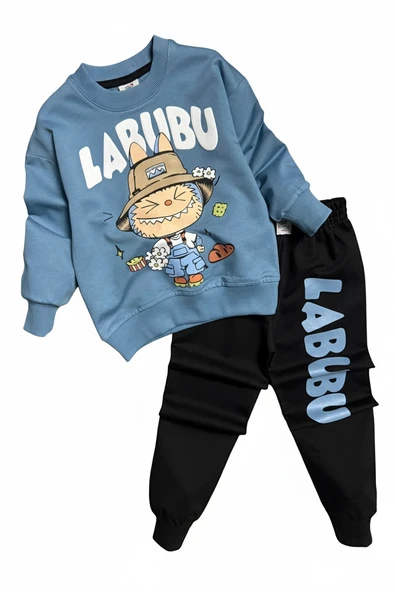 Labubu Desenli Erkek Çocuk Mavi Renk Eşofman Takım - 3