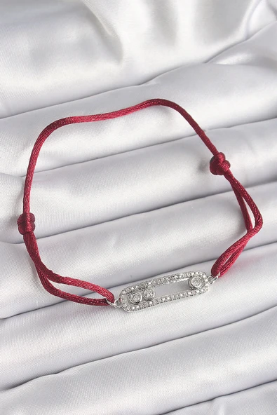 Kırmızı İpli Asansörlü Zirkon Taşlı Gümüş Messika Model Kadın Bileklik - TJ-BB6582 ürün görseli