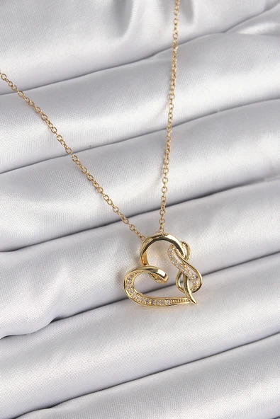 316L Çelik Gold Renk Zincir Zirkon Taş Detaylı Kalp Model Sonsuzluk Detay Kadın Kolye - TJ-BKO9583 ürün görseli