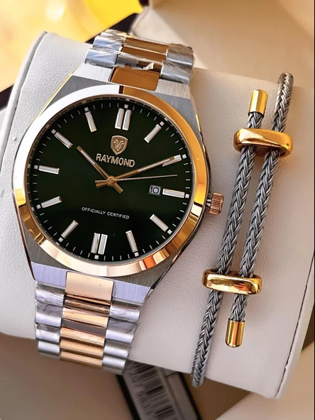 Raymond Nişan Ve Damatlara Özel Çelik Kordon 2 Yıl Garantili 5 Atm Erkek Kol Saati+Bileklik RMD.28 ürün görseli