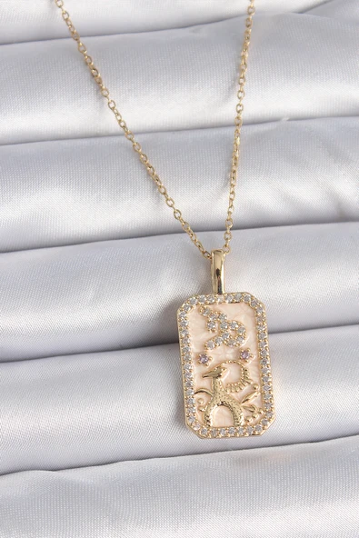 316L Çelik Gold Renk Zincir Oğlak Burcu Zirkon Taşlı Kadın Kolye - TJ-BKO9459 ürün görseli